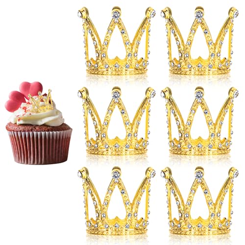 Ouligay 6 Stück Krone Tortendeko Mini Gold Crown Cake Topper Kleine Krone Tortenaufsatz 4,5 x 3,5 cm Goldene Krone Kuchen Topper mit Strass für Geburtstag Party Hochzeit Schmuck Machen von Ouligay