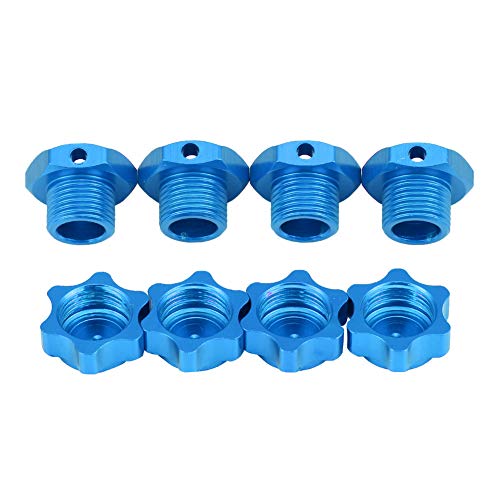 Oumefar 4 Stück 17mm Aluminium Rad Hex Naben Adapter Nuss Anti-Staub-Abdeckung, Selbst Verriegelung Sechs Kant-Nuss-Adapter für HSP 94762 94081 HOBAO Team C 1/8 RC Auto (Blau) von Oumefar