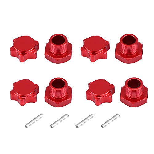 Oumefar 4 Stück 17mm Aluminium Rad Hex Naben Adapter Nuss Anti-Staub-Abdeckung, Selbst Verriegelung Sechs Kant-Nuss-Adapter für HSP 94762 94081 HOBAO Team C 1/8 RC Auto (Rot) von Oumefar