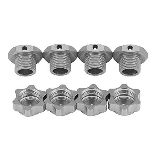 Oumefar 4 Stück 17mm Aluminium Rad Hex Naben Adapter Nuss Anti-Staub-Abdeckung, Selbst Verriegelung Sechs Kant-Nuss-Adapter für HSP 94762 94081 HOBAO Team C 1/8 RC Auto (Ti-Farbe) von Oumefar