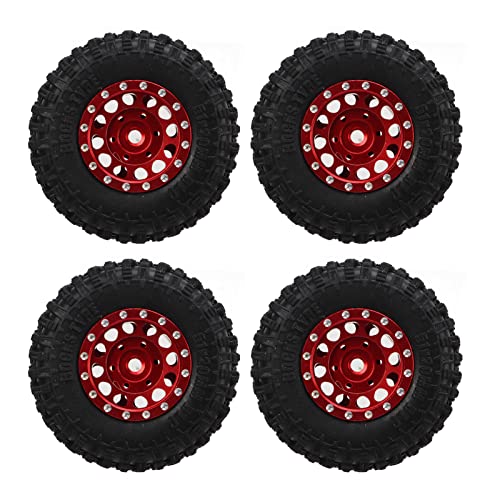 Oumefar 4pcs RC Reifen und Set Alufelgen Naben Gummireifen für 1/18 für Axial SCX24 1/24 RC Car(Rot) von Oumefar