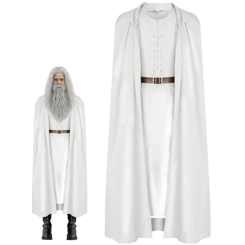 Oumelfs The White Costume Hooded Robe Cloak Cosplay Wizard Outfit Full Set Halloween Cape von Oumelfs