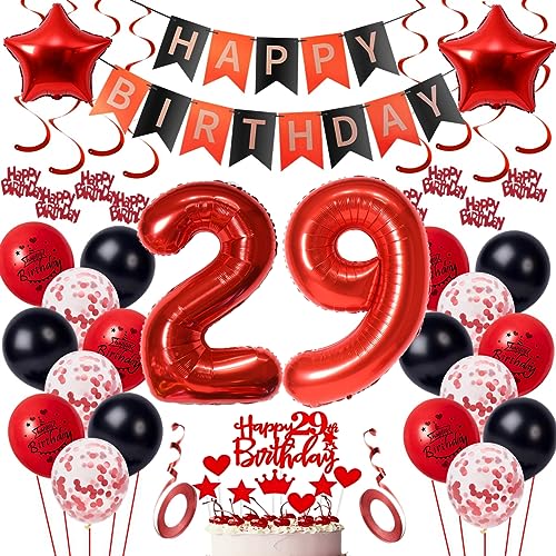 29 Geburtstag Deko für Frauen und Männer - Rot Schwarz Luftballons, Zahlen 29, Geburtstagsdeko für Party 29 Geburtstag Deko für Frauen und Männer - Rot Schwarz Luftballons, Zahlen 29, Geburtstagsdeko für Party von Oumezon