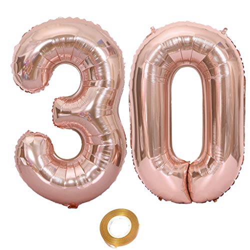 40 Zoll Luftballons Zahl 30 Rose Gold, Nummer 30 Luftballon Rosegold frau Luftballons 30. Geburtstag deko frauen Folienballon 30 Rose Gold 30 Ballons Große, Riese Heliumfolie Ballon 30 (number 30) von Oumezon