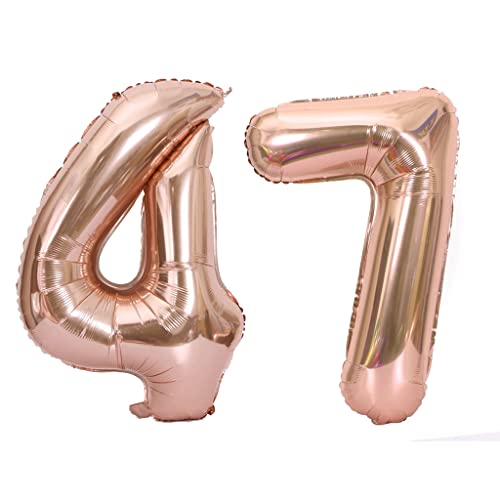 40 Zoll Luftballons Zahl 47 Rose Gold,Nummer 47 Luftballon Rosegold frau Luftballons 47. Geburtstag deko frauen damen Folienballon 47 Rose Gold 47 Ballons Große,Riese Heliumfolie Ballon 47(number 47) von Oumezon