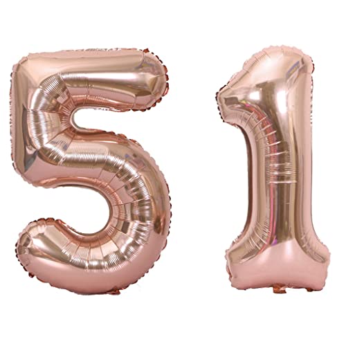 40 Zoll Luftballons Zahl 51 Rose Gold,Nummer 51 Luftballon Rosegold frau Luftballons 51. Geburtstag deko frauen damen Folienballon 51 Rose Gold 51 Ballons Große,Riese Heliumfolie Ballon 51(number 51) von Oumezon