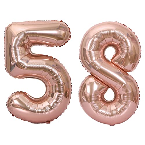 40 Zoll Luftballons Zahl 58 Rose Gold ,Nummer 58 Luftballon Rosegold frau Luftballons 58. Geburtstag deko frauen damen Folienballon 58 Rose Gold 58 Ballons Große,Riese Heliumfolie Ballon 58(number 58) von Oumezon