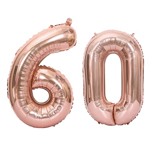 40 Zoll Luftballons Zahl 60 Rose Gold,Nummer 60 Luftballon Rosegold frau Luftballons 60. Geburtstag deko frauen damen Folienballon 60 Rose Gold 60 Ballons Große,Riese Heliumfolie Ballon 60(number 60) von Oumezon