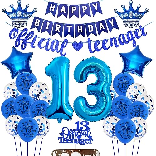 Blau 13 Jahr Geburtstag Jungen Offizielle Teenager 13. Geburtstag Dekorationen Jungen Luftballon 13. Geburtstag Blau Jungen 13 Jahr Geburtstagdeko Offizielle Teenager Ballons 13. Tortendeko Blau von Oumezon