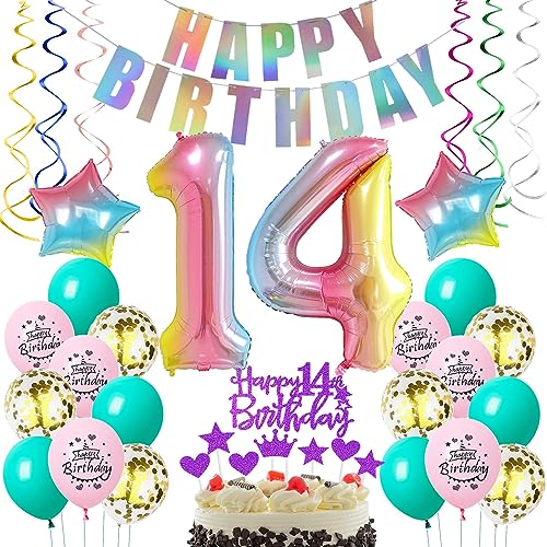 Deko 14. Geburtstag Luftballons, 14 Geburtstag Mädchen deko Rosa, Geburtstagsdeko 14 Jahre Mädchen Dekoration, Ballon 14. Geburtstag Mädchen Regenbogen,Rosa Tortendeko 14. Geburtstag deko Mädchen Deko 14. Geburtstag Luftballons, 14 Geburtstag Mädchen deko Rosa, Geburtstagsdeko 14 Jahre Mädchen Dekoration, Ballon 14. Geburtstag Mädchen Regenbogen,Rosa Tortendeko 14. Geburtstag deko Mädchen von Oumezon