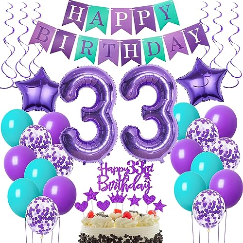 Deko 33. Geburtstag Frau - Luftballons Lila, Dekoration für 33 Jahre, Tortendeko und Luftballon Set Deko 33. Geburtstag Frau - Luftballons Lila, Dekoration für 33 Jahre, Tortendeko und Luftballon Set von Oumezon