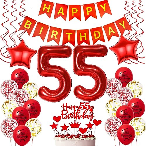 Deko 55. Geburtstag Frauen Rot - Luftballons, Folienballon, Tortendeko für 55 Jahre Feier Deko 55. Geburtstag Frauen Rot - Luftballons, Folienballon, Tortendeko für 55 Jahre Feier von Oumezon