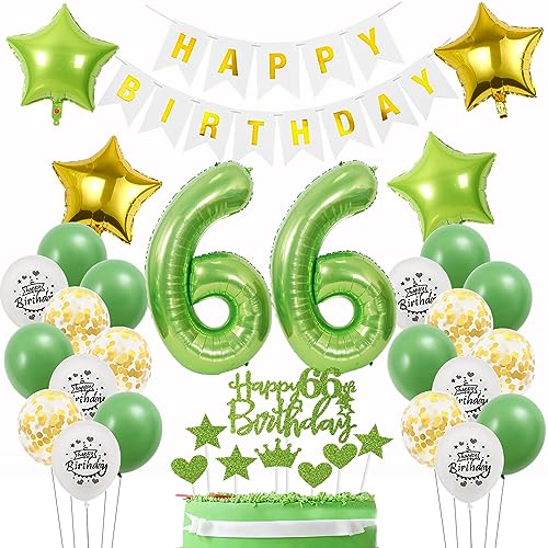 Deko 66. Geburtstag Mann Frauen Gold - Geburtstagsdeko Grün Luftballons Dekoration für Männer und Frauen - Tortendeko Ballon Set Deko 66. Geburtstag Mann Frauen Gold - Geburtstagsdeko Grün Luftballons Dekoration für Männer und Frauen - Tortendeko Ballon Set von Oumezon