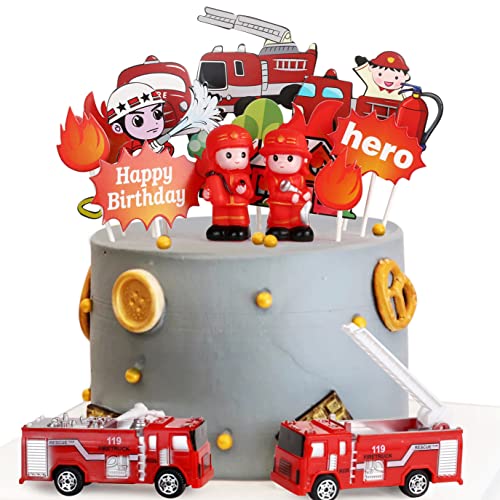 Feuerwehrmann Kuchen Topper Feuerwehrmann Tortendeko Feuerwehrauto Kuchendekoration Kuchendeckel Geburtstag Kuchen Deko für Kinder Baby Party Geburtstag Party Kuchen Dekoration Supplies von Oumezon