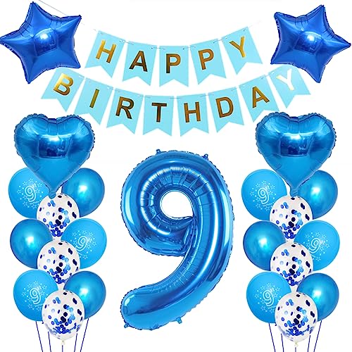 Kindergeburtstag Deko Jungen 9 Jahr ballon, 9. Geburtstag Dekorationen für Junge,Deko 9 Geburtstag ballon, 9 Geburtstag Deko Jungen Happy Birthday Banner Luftballons Blau Konfetti Helium Set … Kindergeburtstag Deko Jungen 9 Jahr ballon, 9. Geburtstag Dekorationen für Junge,Deko 9 Geburtstag ballon, 9 Geburtstag Deko Jungen Happy Birthday Banner Luftballons Blau Konfetti Helium Set … von Oumezon
