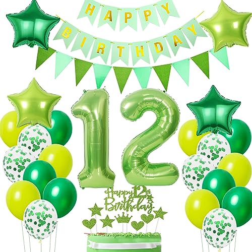 Oumezon 12. Geburtstag Dekoration: Grün, Zahl '12', Herz, Stern, Ballon Bänder, Wimpel Banner, Konfetti, Tortendeko Oumezon 12. Geburtstag Dekoration: Grün, Zahl '12', Herz, Stern, Ballon Bänder, Wimpel Banner, Konfetti, Tortendeko von Oumezon