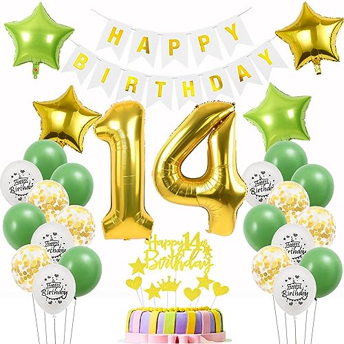 Luftballons 14 Geburtstag Junge Mädchen deko Gold Grün, Geburtstagsdeko 14 Jahre Junge Dekoration Grün,deko 14. Geburtstag Junge Gold, Tortendeko 14 Geburtstag Mädchen Junge Ballon 14 Gold Grün Luftballons 14 Geburtstag Junge Mädchen deko Gold Grün, Geburtstagsdeko 14 Jahre Junge Dekoration Grün,deko 14. Geburtstag Junge Gold, Tortendeko 14 Geburtstag Mädchen Junge Ballon 14 Gold Grün von Oumezon