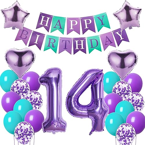 Luftballons 14. Geburtstag mädchen deko Lila Geburtstagsdeko 14 jahre mädchen Geburtstag dekoration 14 Happy Birthday deko 14. Geburtstag mädchen lila Folienballon 14 Geburtstag mädchen ballon von Oumezon