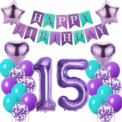 Luftballons 15. Geburtstag mädchen deko Lila Geburtstagsdeko 15 jahre mädchen Geburtstag dekoration 15 Happy Birthday deko 15. Geburtstag mädchen lila Folienballon 15 Geburtstag mädchen ballon von Oumezon