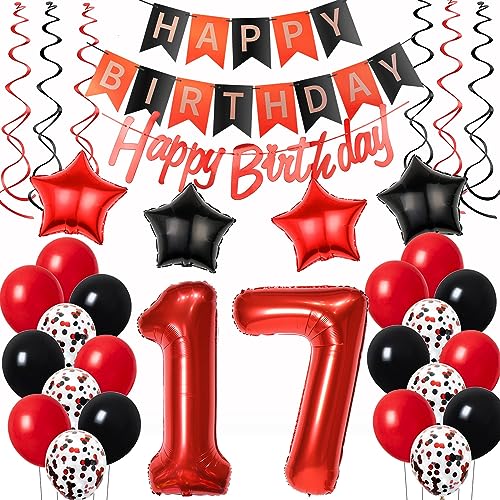 Luftballons 17. Geburtstag Deko Mädchen Rot Schwarz, Geburtstagsdeko 17 jahre Mädchen happy birthday 17 Mädchen dekoration Rot deko 17. Geburtstag Mädchen Schwarz ballons 17 Geburtstag Mädchen von Oumezon