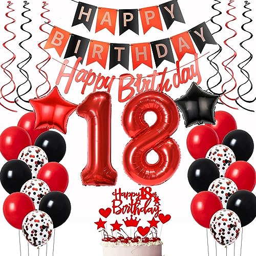 Luftballons 18. Geburtstag Mädchen Rot Schwarz Dekoration, ballon 18 Geburtstag deko Mädchen Rot Tortendeko 18 Jahre Mädchen Geburtstagsdeko 18 Geburtstag Mädchen Deko 18. Geburtstag Luftballon von Oumezon