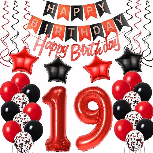 Luftballons 19. Geburtstag Deko Mädchen Rot Schwarz, Geburtstagsdeko 19 jahre Mädchen happy birthday 19 Mädchen dekoration Rot deko 19. Geburtstag Mädchen Schwarz ballons 19 Geburtstag Mädchen von Oumezon