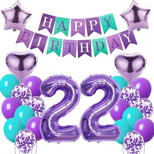 Luftballons 22. Geburtstag Frauen deko Lila Geburtstagsdeko 22 jahre Frauen Geburtstag dekoration 22 Happy Birthday deko 22. Geburtstag Frauen lila Folienballon 22 Geburtstag Frau ballon lila von Oumezon