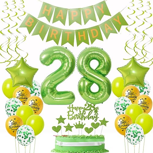 Luftballons 28. Geburtstag Deko Frauen Mann Grün Gold, Geburtstagsdeko 28 Mann happy birthday 28 jahre Männer dekoration Grün Gold Tortendeko 28. Geburtstag Mann ballons 28 Geburtstag Mann von Oumezon