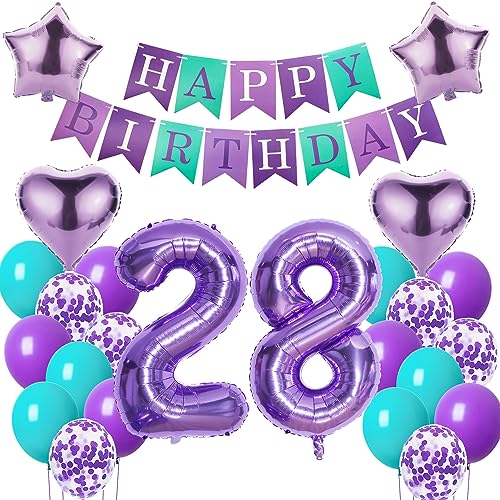 Luftballons 28. Geburtstag Frauen deko Lila Geburtstagsdeko 28 jahre Frauen Geburtstag dekoration 28 Happy Birthday deko 28. Geburtstag Frauen lila Folienballon 28 Geburtstag Frau ballon lila von Oumezon