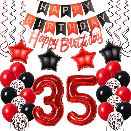 Luftballons 35. Geburtstag Deko Frauen Rot Schwarz, Geburtstagsdeko 35 jahre Frauen happy birthday 35 Frauen dekoration Rot deko 35. Geburtstag Frauen Schwarz ballons 35 Geburtstag Frauen von Oumezon