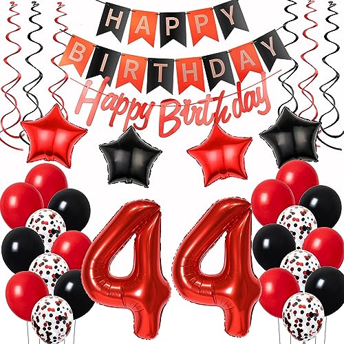 Luftballons 44. Geburtstag Deko Frauen Rot Schwarz, Geburtstagsdeko 44 jahre Frauen happy birthday 44 Frauen dekoration Rot deko 44. Geburtstag Frauen Schwarz ballons 44 Geburtstag Frauen von Oumezon