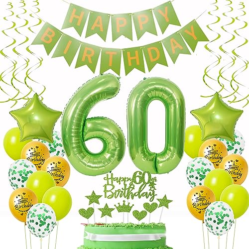 Luftballons 60. Geburtstag Deko Frauen Mann Grün Gold, Geburtstagsdeko 60 Mann happy birthday 60 jahre Männer dekoration Grün Gold Tortendeko 60. Geburtstag Mann ballons 60 Geburtstag Mann von Oumezon