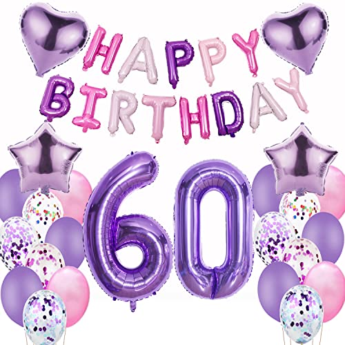 Luftballons 60. Geburtstag deko frauen Lila Folienballon 60 jahre Geburtstag dekoration frau Happy Birthday 60 Geburtstag deko mädchen lila ballon 60 Geburtstagsdeko 60 Geburtstag frauen deko von Oumezon