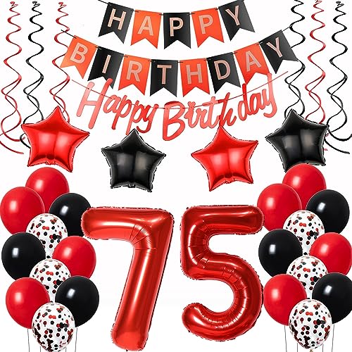 Luftballons 75. Geburtstag Deko Frauen Rot Schwarz, Geburtstagsdeko 75 jahre Frauen happy birthday 75 Frauen dekoration Rot deko 75. Geburtstag Frauen Schwarz ballons 75 Geburtstag Frauen von Oumezon