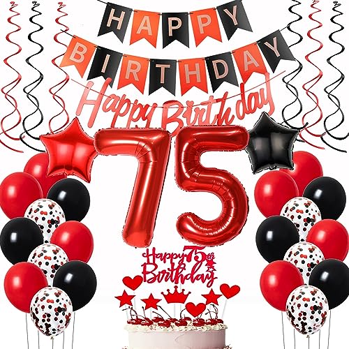 Luftballons 75. Geburtstag Frauen Rot Schwarz Dekoration, ballon 75 Geburtstag deko Frauen Rot Tortendeko 75 Jahre Frauen Geburtstagsdeko 75 Geburtstag Frau Deko 75. Geburtstag Luftballon von Oumezon