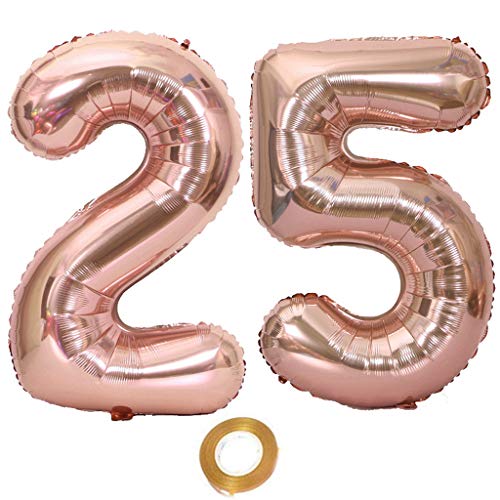 Luftballons Zahl 25 rosegold Nummer 25 Luftballon 25 Rosegold Folienballon 25. Geburtstag deko frauen, 32 Zoll Große Ballon Zahl 25 Riese Heliumfolie 25 jahre Geburtstag deko frau Mädchen von Oumezon