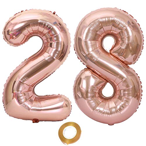 40 Zoll Luftballons Zahl 28 Rose Gold, Nummer 28 Luftballon Rosegold frau Luftballons 28. Geburtstag deko frauen Folienballon 28 Rose Gold 28 Ballons Große, Riese Heliumfolie Ballon 28 (number 28) von Oumezon