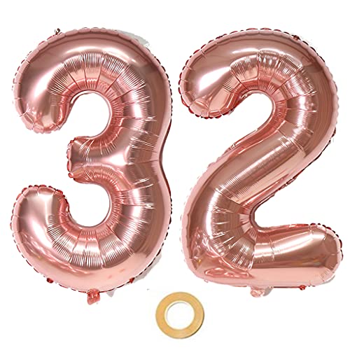 Luftballons Zahl 32 rosegold Nummer 32 Luftballon 32 Rosegold Folienballon 32. Geburtstag deko frauen, 32 Zoll Große Ballon Zahl 32 Riese Heliumfolie 32 jahre Geburtstag deko frau damen von Oumezon