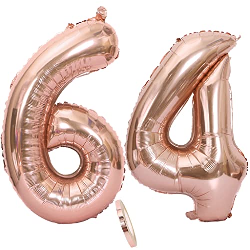 Luftballons Zahl 64 rosegold Nummer 64 Luftballon 64 Rosegold Folienballon 64. Geburtstag deko frauen, 32 Zoll Große Ballon Zahl 64 Riese Heliumfolie 64 jahre Geburtstag deko frau damen von Oumezon