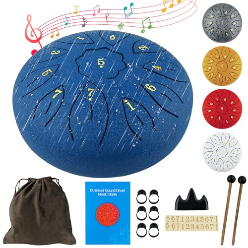 Oun Nana Regentrommel für Garten, 15,2 cm 11 Noten Stahlzungentrommel für Erwachsene Kinder, Handtrommel Percussion Instrument mit Drumsticks, Fingerpaddel, Musikbuch und Reisetasche, von Oun Nana