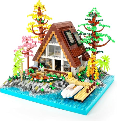 OundarM A-Frame Hütte am See Micro Building Blocks Building Kit, Architecture Set Wooden Forest House Building Blocks Set for Adults and Teenagers from 14 Years (2688 Pieces) von OundarM