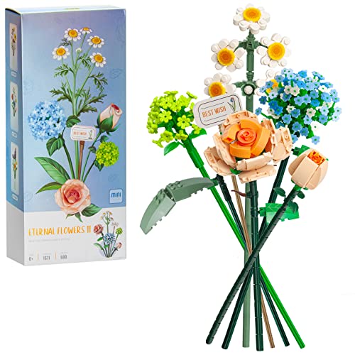 OundarM Blumenstrauß Bausteine Kit, Künstliche Blumen DIY Rose Kamille Bauspielzeug für Erwachsene, Heim-/Büro Dekoration, (680 Teile) -2022 von OundarM