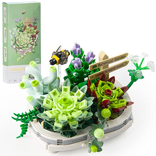 OundarM Mini Succulent Bonsai Tree Building Blocks Set, Succulent Botanical Collection Building Set for Adults Teenagers, Home Decoration Accessories, Not Compatible with Lgo (389 Pieces) von OundarM