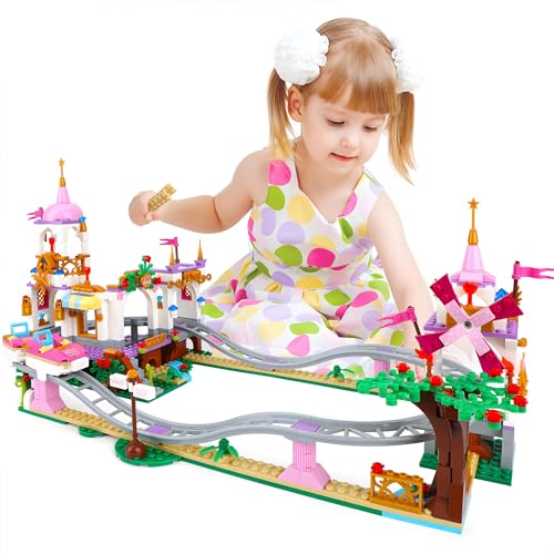 OundarM Princess Castle with Roller Coaster Kit, Friends Pink Amusement Park Building Blocks Set for Boys and Girls Aged 6 7 8 9 10 11 Years Compatible with Lgo 711 Pieces von OundarM