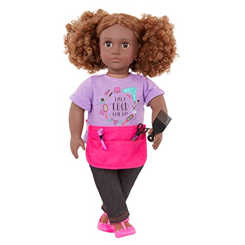 Our Generation BD31336Z Puppe Ashanti 46cm Puppe mit Stylistenschürze, Puppenzubehör und tolle Locken zum Frisieren – Kinder Spielzeug ab 3 Jahren - 45422 HCM Kinzel von Our Generatioin