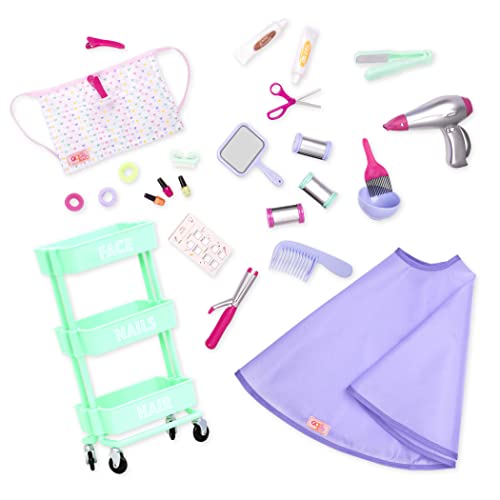 Our Generation - 45399 - Haarsalon Set mit Styling Accessoires - Zubehör für 46cm Puppen, mit Frisierwagen, OHNE Stuhl - für Kinder ab 3 Jahren, 19 x 39.4 x 48.9 cm von Our Generation