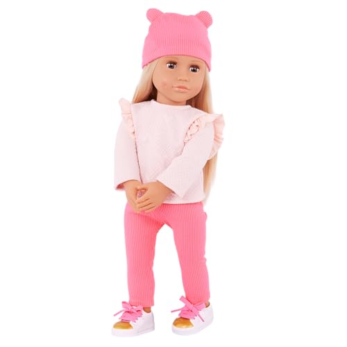 Our Generation – 46 cm Puppe – Lebensechte braune Augen und Blonde Haare – Rosa Mütze und Pullover-Outfit – Rollenspiel – Spielzeug für Kinder ab 3 Jahren – Joyce von Our Generation