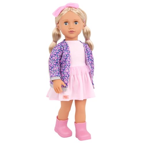 Our Generation – 46 cm Puppe – Lebensechte graue Augen & Blonde Haare – Strickjacke mit Leopardenmuster & rosa Kleid – Rollenspiel – Spielzeug für Kinder ab 3 Jahren – Joana von Our Generation