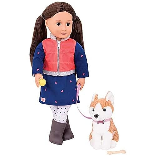 Our Generation – 46 cm große Puppe mit Haustier – Braune Augen & Braune Haare – Husky-Kuscheltier – Fantasiespiel – Spielzeug für Kinder ab 3 Jahren – Leslie von Our Generation