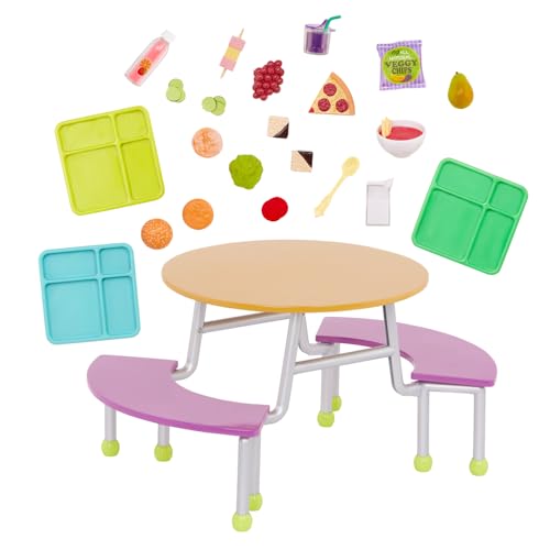 Our Generation - 46 cm Puppenzubehör Cafeteria Tisch-Set – Puppenmöbel – Mit über 20 Spiellebensmitteln & Zubehör – Perfekt für Schulszenen & kreatives Spiel – Cafeteria Table von Our Generation